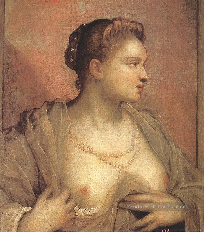 Portrait d’une femme révélant ses seins italien Renaissance Tintoretto Peintures à l'huile